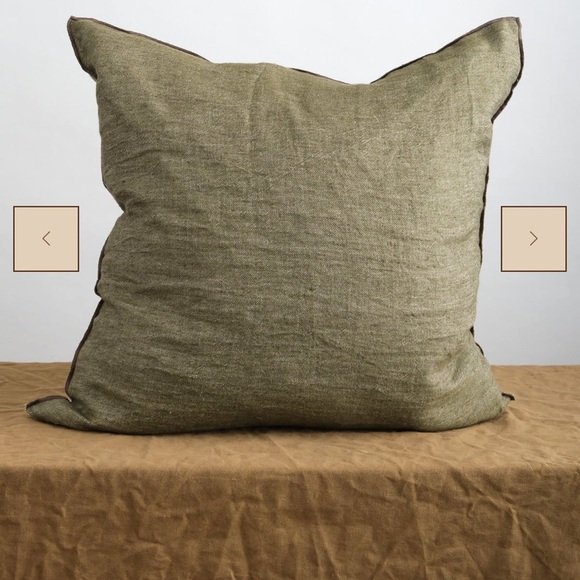 LINGE PARTICULIER 100%LINEN PILLOWCASE MEDIUM KAKI made in FRANCE 65X65cm - Picture 2 of 9